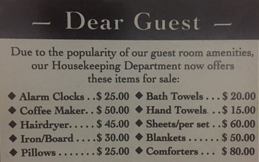 hotel guest item policy