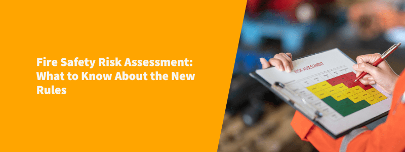 Blog title on an orange background next to an image of a risk assessment taking place