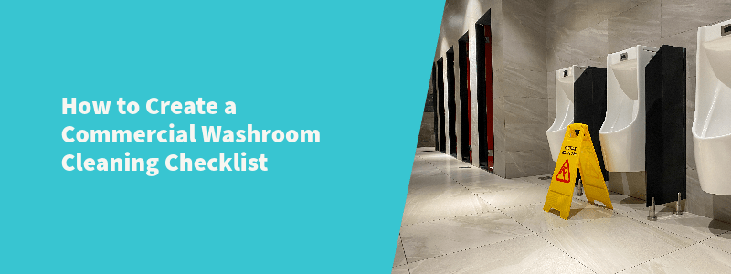 Blog title on a blue background with the image of a commercial washroom.