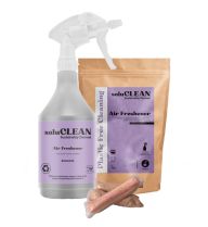 pack of SoluCLEAN Air Freshener Starter Pack Sachets with purple label, 3 sachets in front of it and a purple label printed Bottle4Life