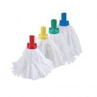 4 big white mop heads with red, yellow, green and blue connectors