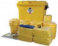 800 Litre Chemical Spill Kit - socks, pads, wheeled bin, plug rug drain cover